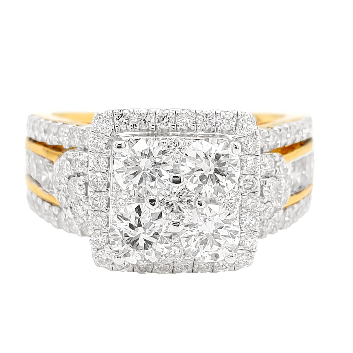 2CTW Cluster Princess Engagement Ring with Round Real Moissanite in 14K Gold Plated Silver