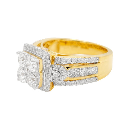 2CTW Cluster Princess Engagement Ring with Round Real Moissanite in 14K Gold Plated Silver