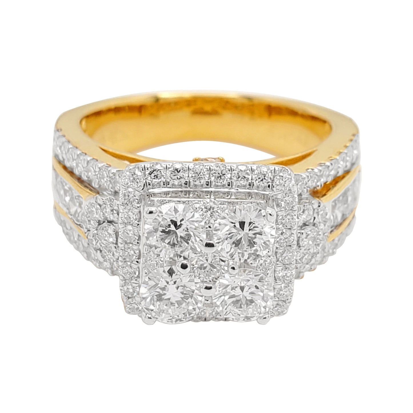 2CTW Cluster Princess Engagement Ring with Round Real Moissanite in 14K Gold Plated Silver