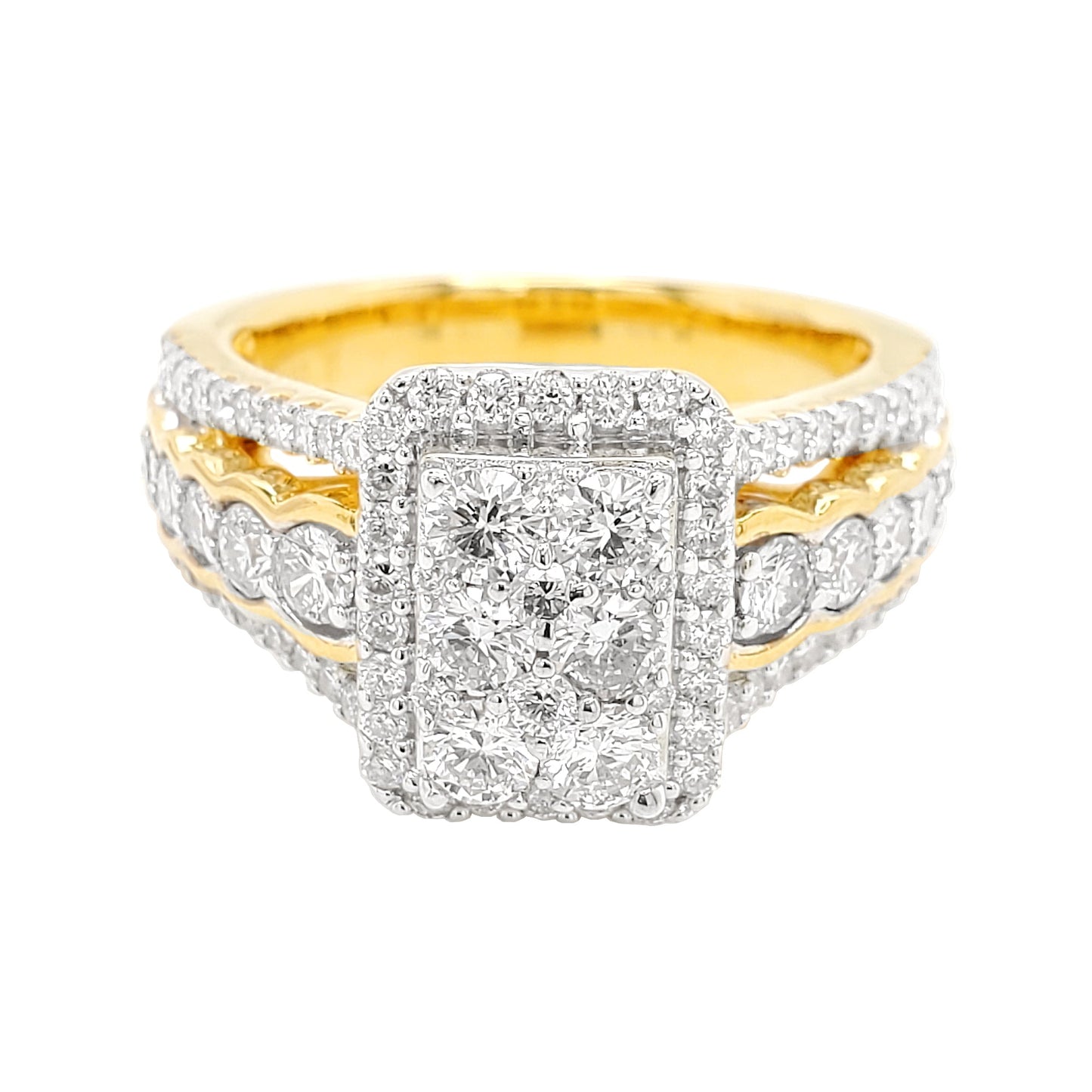 1 2/3CTW Cluster Engagement Ring with F/VVS Real Moissanite 925 Sterling Silver 14K Gold Plated