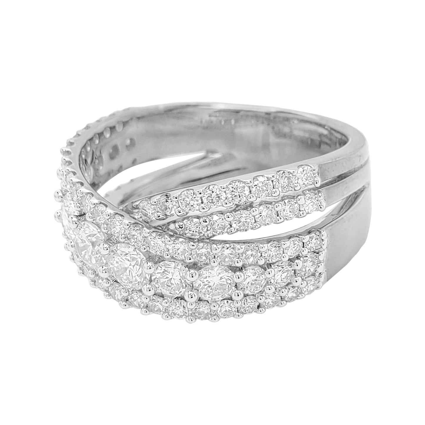 2 1/3CT Cluster Criss Cross Band with Round Real Moissanite in 14K Gold Plated Silver