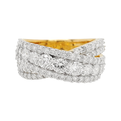 2 1/3CT Cluster Criss Cross Band with Round Real Moissanite in 14K Gold Plated Silver