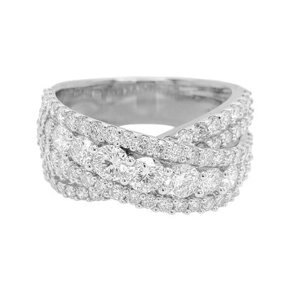 2 1/3CT Cluster Criss Cross Band with Round Real Moissanite in 14K Gold Plated Silver