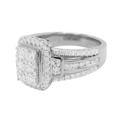 1 1/2CTW Cluster Emerald Cut Engagement Ring with Real Moissanite in 14K Gold Plated 925 Silver