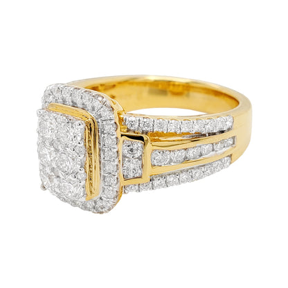 1 1/2CTW Cluster Emerald Cut Engagement Ring with Real Moissanite in 14K Gold Plated 925 Silver