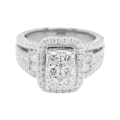 1 1/2CTW Cluster Emerald Cut Engagement Ring with Real Moissanite in 14K Gold Plated 925 Silver