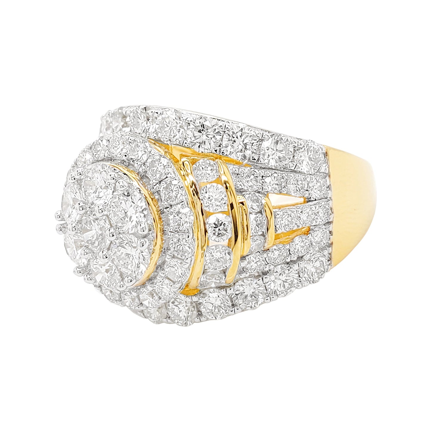 3 1/2CTW Round Shaped Cluster Engagement Ring with Real Moissanite in 14K Gold Plated Silver