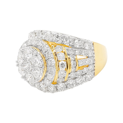 3 1/2CTW Round Shaped Cluster Engagement Ring with Real Moissanite in 14K Gold Plated Silver