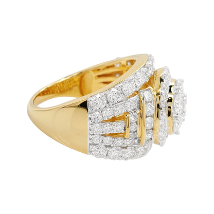 3 1/2CTW Round Shaped Cluster Engagement Ring with Real Moissanite in 14K Gold Plated Silver