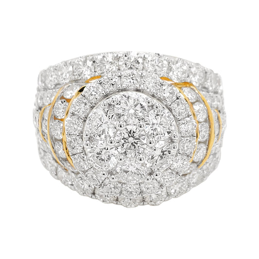 3 1/2CTW Round Shaped Cluster Engagement Ring with Real Moissanite in 14K Gold Plated Silver