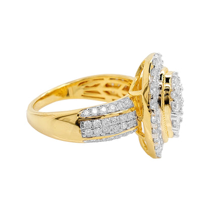 1 1/2CTW Flower  Cluster Engagement Ring with Real Moissanite in 14K Gold Plated Silver