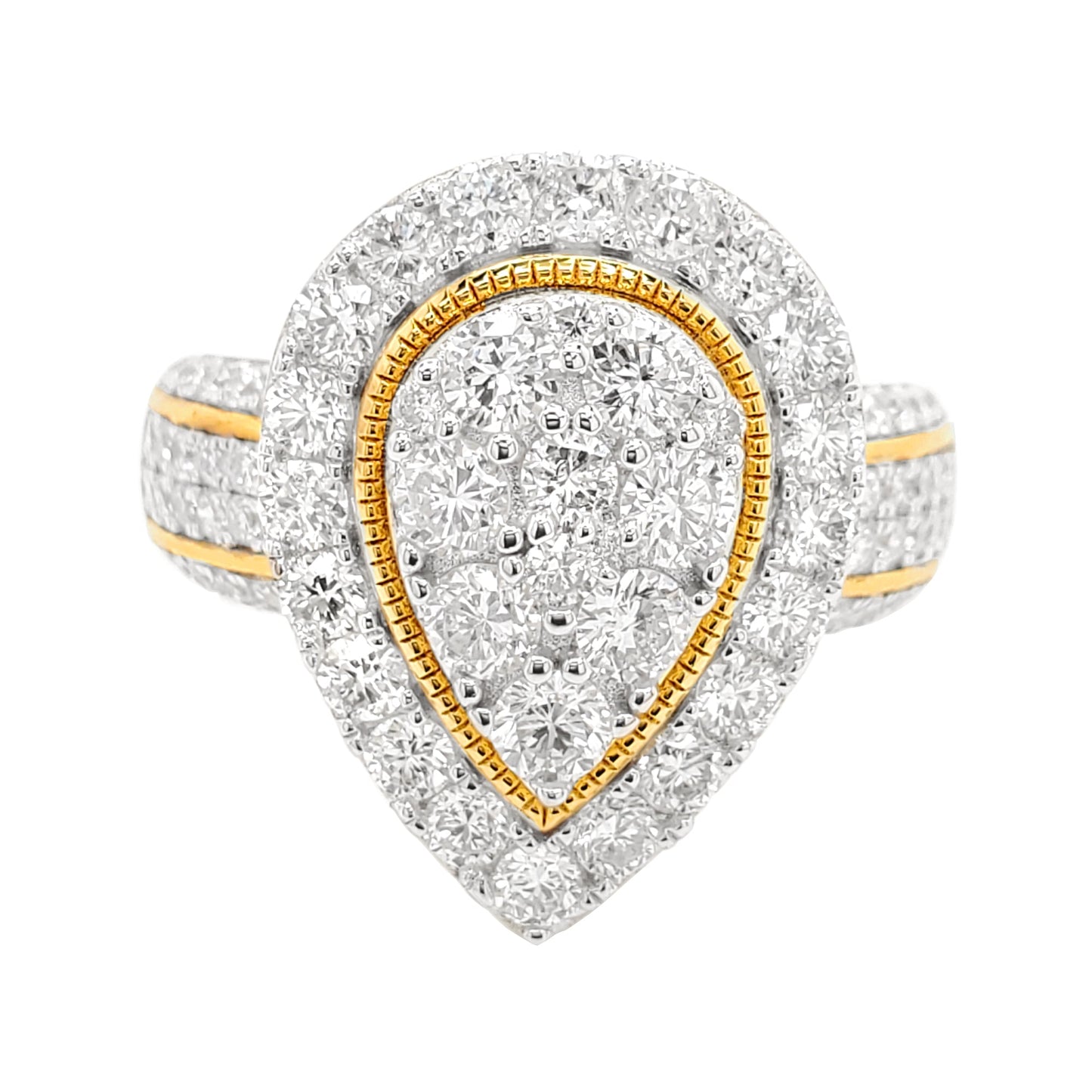 1 1/2CTW Flower  Cluster Engagement Ring with Real Moissanite in 14K Gold Plated Silver