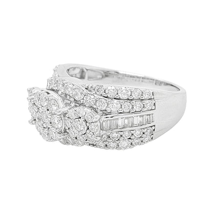 1 3/4CTW 3 Stone Diamond Cluster Wedding Band with Real Moissanite in 14K Gold Plated Silver