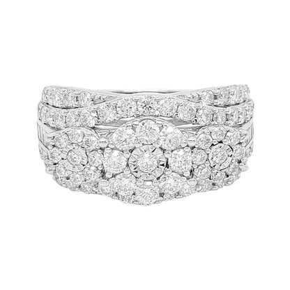 1 3/4CTW 3 Stone Diamond Cluster Wedding Band with Real Moissanite in 14K Gold Plated Silver