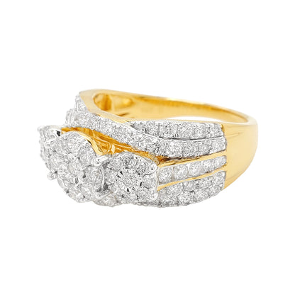 1 3/4CTW 3 Stone Diamond Cluster Wedding Band with Real Moissanite in 14K Gold Plated Silver