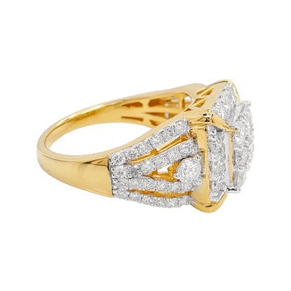 2CTW Cluster Engagement Ring with Real Moissanite in 14K Gold Plated Silver Perfect Gift for Wife, Girlfriend and Fiancee on any occassion.