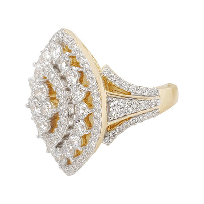 3CTW Cluster Marquise Shape Engagement Ring with Real Moissanite in 14K Gold Plated Silver