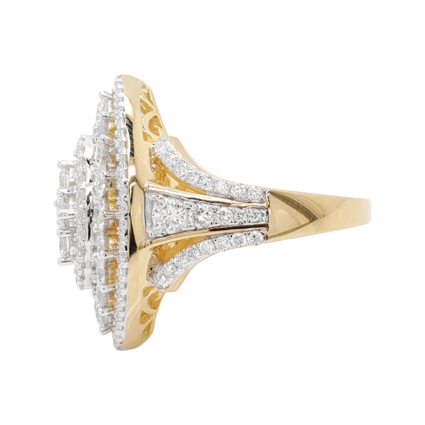 3CTW Cluster Marquise Shape Engagement Ring with Real Moissanite in 14K Gold Plated Silver