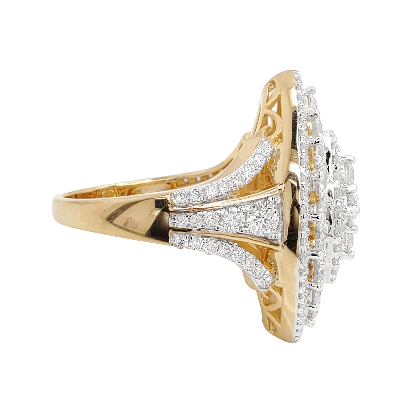 3CTW Cluster Marquise Shape Engagement Ring with Real Moissanite in 14K Gold Plated Silver