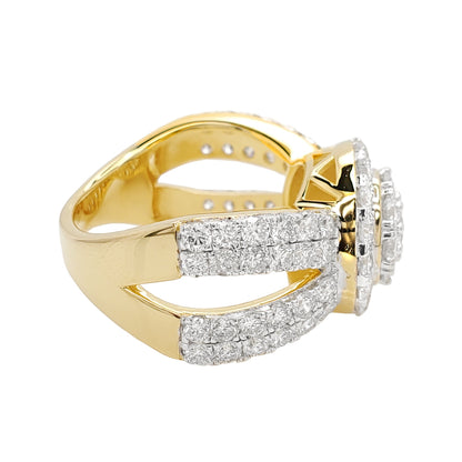 2 9/10CTW Round Cluster with Cross Band with F/VS Lab Created Diamonds in 14k Yellow Gold Plated Silver