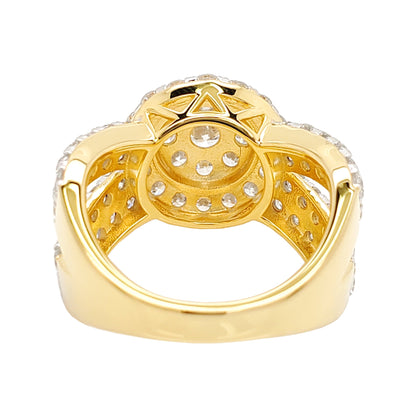 2 9/10CTW Round Cluster with Cross Band with F/VS Lab Created Diamonds in 14k Yellow Gold Plated Silver