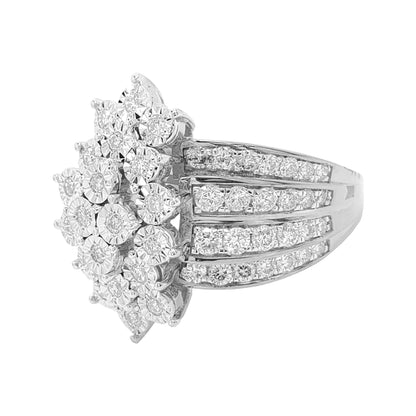 1 1/3CTW Cluster Bridal Ring with Illusion Set F/VVS Real Moissanite in 14K Gold Plated Silver