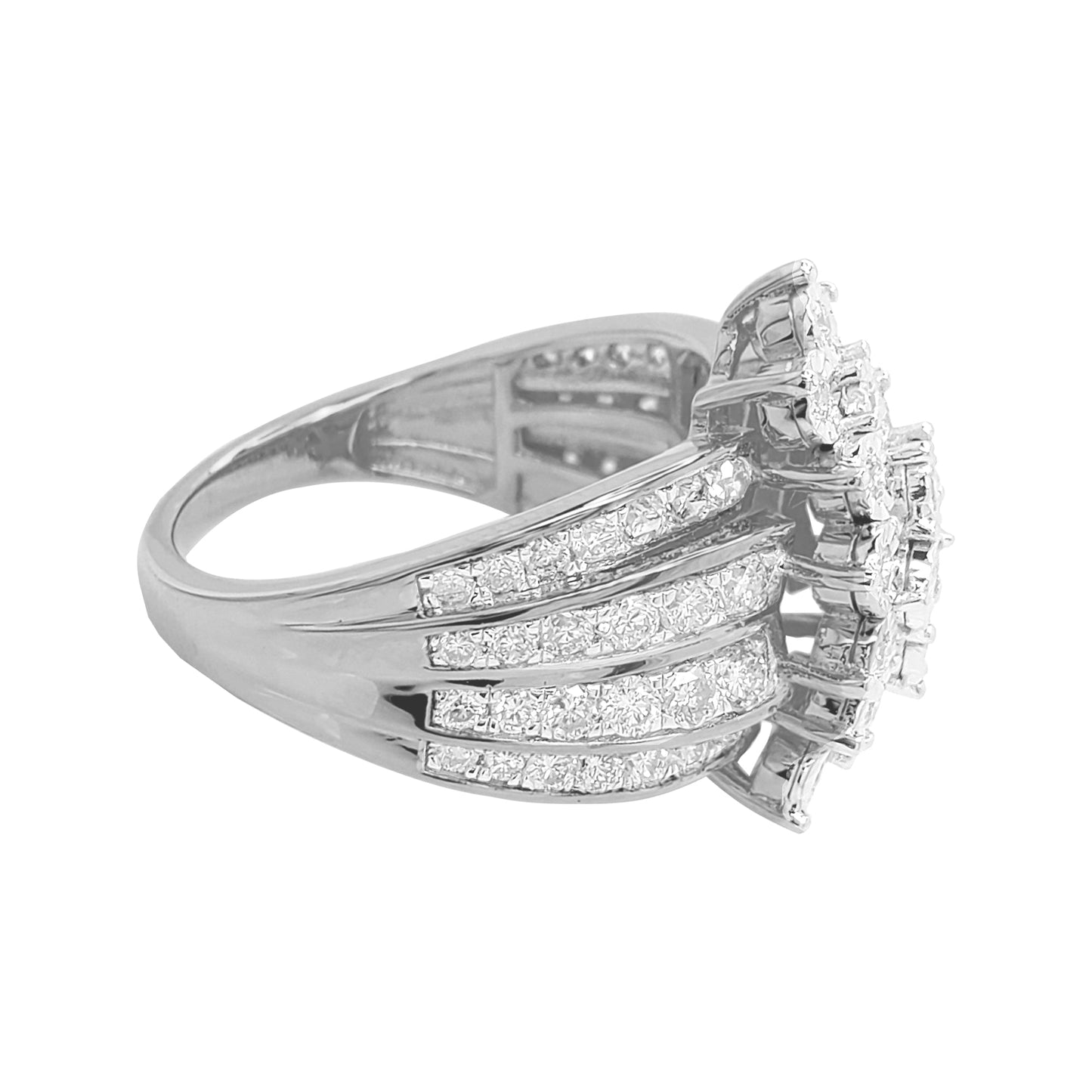 1 1/3CTW Cluster Bridal Ring with Illusion Set F/VVS Real Moissanite in 14K Gold Plated Silver