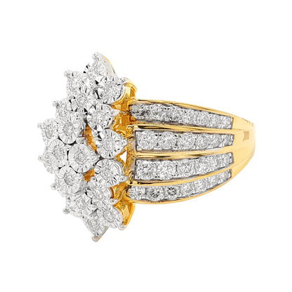 1 1/3CTW Cluster Bridal Ring with Illusion Set F/VVS Real Moissanite in 14K Gold Plated Silver