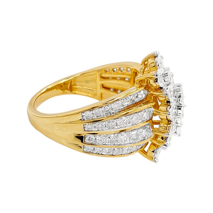 1 1/3CTW Cluster Bridal Ring with Illusion Set F/VVS Real Moissanite in 14K Gold Plated Silver