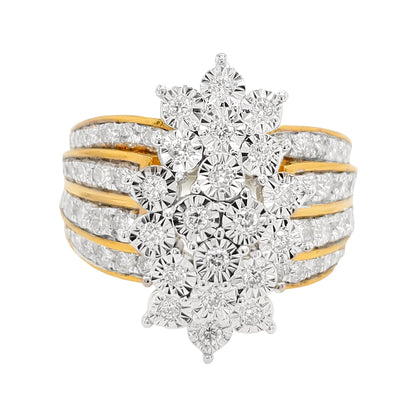 1 1/3CTW Cluster Bridal Ring with Illusion Set F/VVS Real Moissanite in 14K Gold Plated Silver