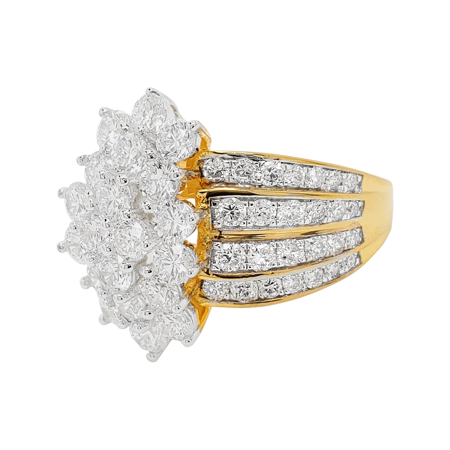 3CTW Cluster Bridal Ring with Illusion Set F/VVS Real Moissanite in 14K Gold Plated Silver