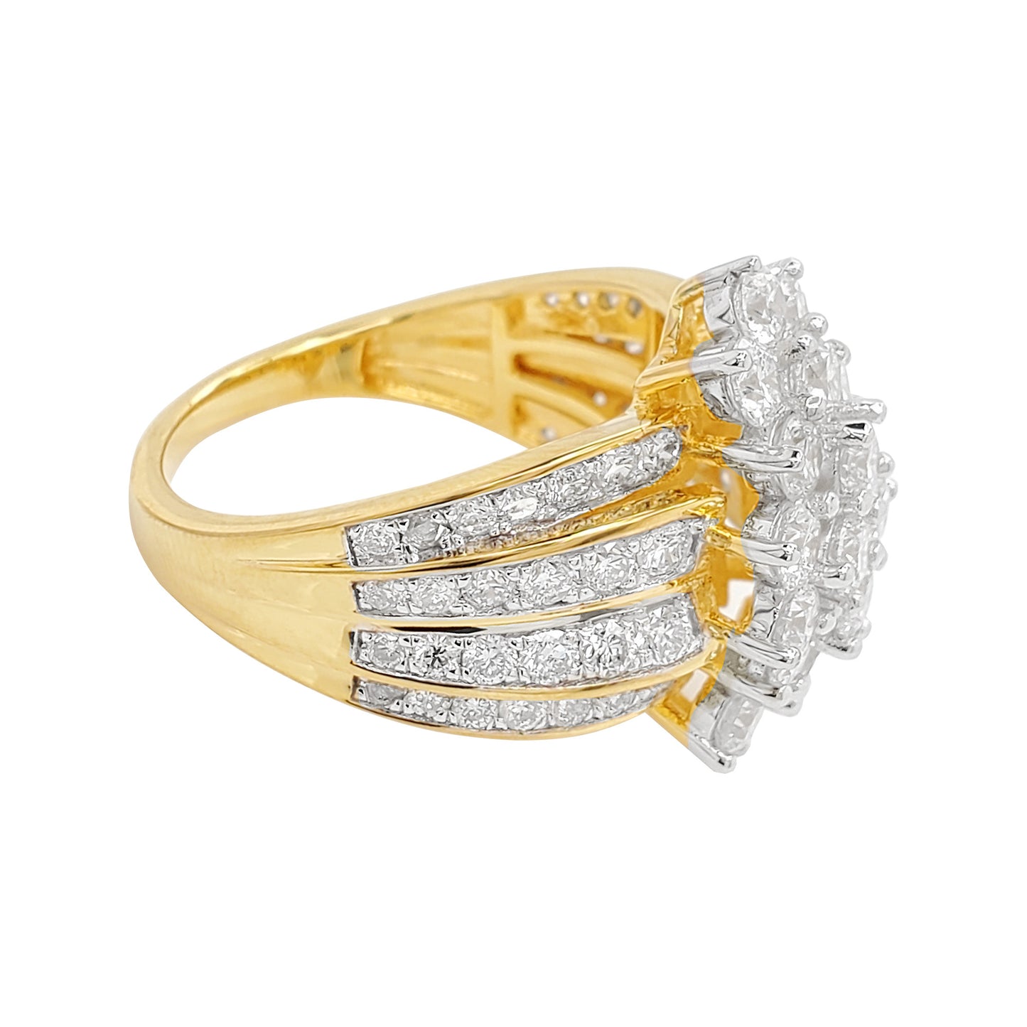 3CTW Cluster Bridal Ring with Illusion Set F/VVS Real Moissanite in 14K Gold Plated Silver