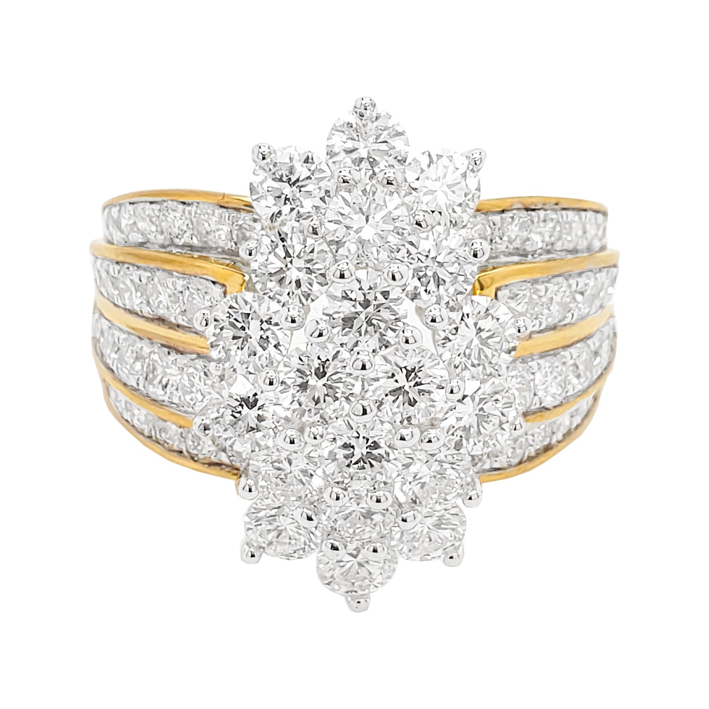 3CTW Cluster Bridal Ring with Illusion Set F/VVS Real Moissanite in 14K Gold Plated Silver