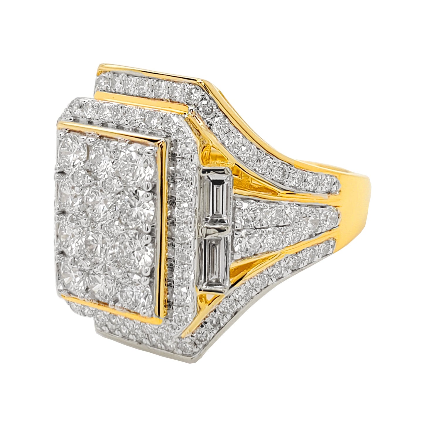 3CTW Cluster Emerald Cut Engagement Ring with Real Moissanite in 14K Gold Plated Silver