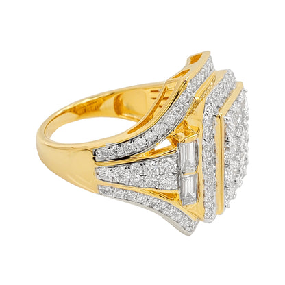 3CTW Cluster Emerald Cut Engagement Ring with Real Moissanite in 14K Gold Plated Silver