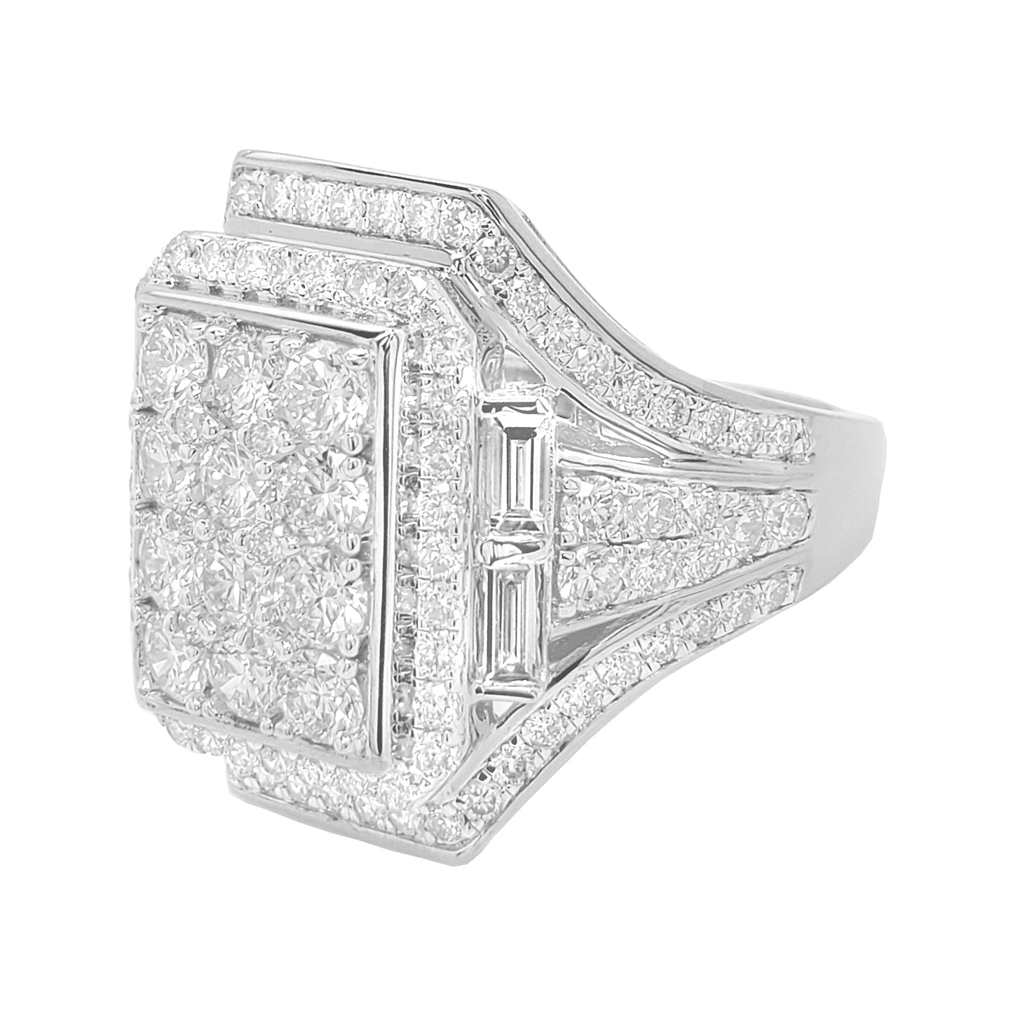 3CTW Cluster Emerald Cut Engagement Ring with Real Moissanite in 14K Gold Plated Silver