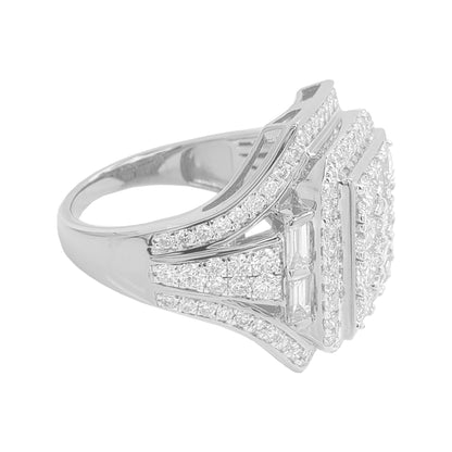 3CTW Cluster Emerald Cut Engagement Ring with Real Moissanite in 14K Gold Plated Silver