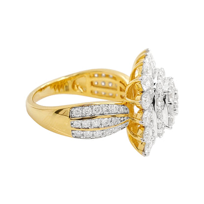 2 3/5CTW Cushion Cluster and Flower Halo Engagement Ring with Real Moissanite in 14K Gold Plated Silver