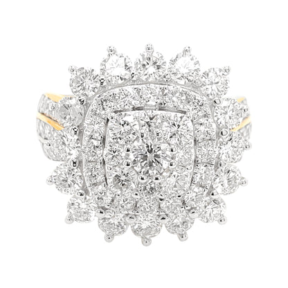 2 3/5CTW Cushion Cluster and Flower Halo Engagement Ring with Real Moissanite in 14K Gold Plated Silver