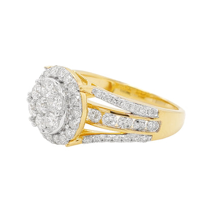 2CTW Round Cluster Bridal Engagement Ring with F/VVS Real Moissanite in 14K Gold Plated Silver