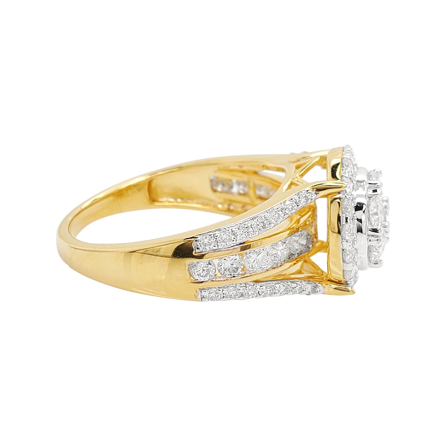 2CTW Round Cluster Bridal Engagement Ring with F/VVS Real Moissanite in 14K Gold Plated Silver