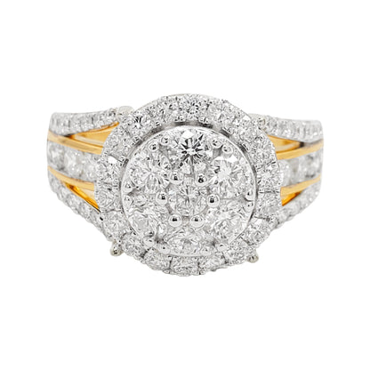 2CTW Round Cluster Bridal Engagement Ring with F/VVS Real Moissanite in 14K Gold Plated Silver