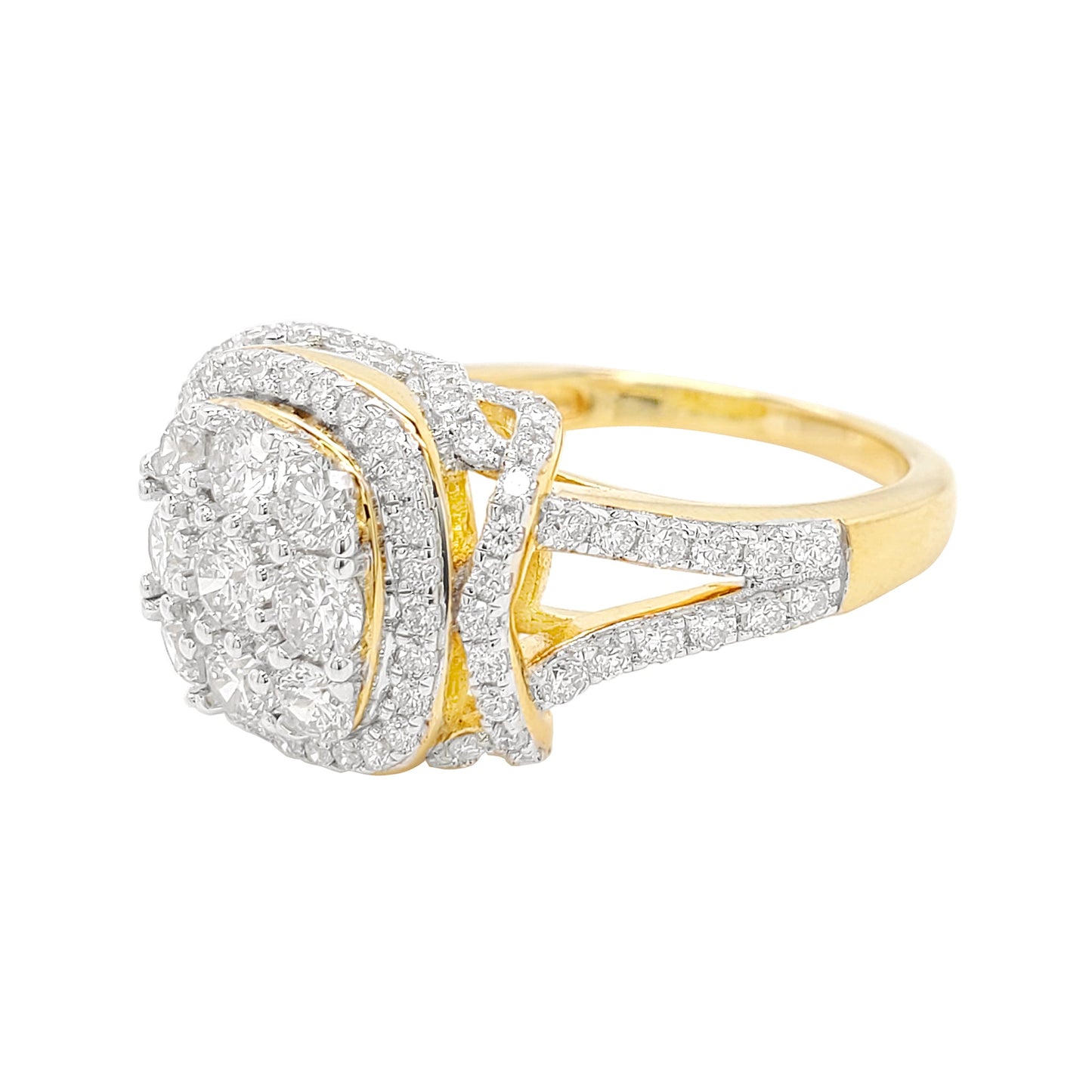 1 3/5TW Cluster Cushion Shape Engagement Ring with F/VVS Real Moissanite 14K Gold Plated 925 Sterling Silver