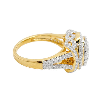 1 3/5TW Cluster Cushion Shape Engagement Ring with F/VVS Real Moissanite 14K Gold Plated 925 Sterling Silver