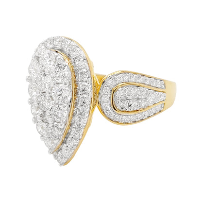 1 4/5CTW Cluster Pear Shape Engagement Ring with Real Moissanite in 14K Gold Plated Silver