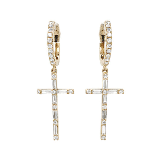 CROSS DANGLING HUGGIE EARRINGS