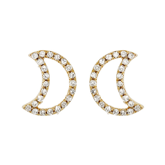 PAVE MOON FASHION EARRINGS STUDS GOLD VERMEIL