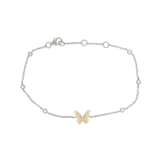 BUTTERFLY CHARM WITH STATION BEZEL SET MOISSANITE DIAMOND BRACELET