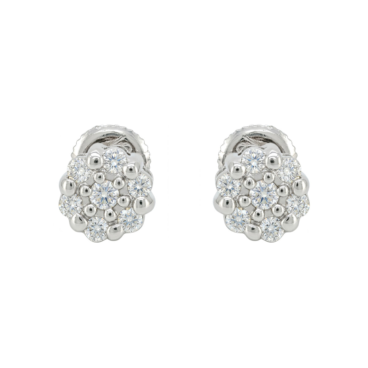 Lab Grown Diamond Cluster Stud Earrings, 14K Gold Plated Silver, Floral Round Cut