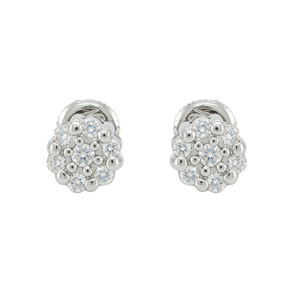 Lab Grown Diamond Cluster Stud Earrings, 14K Gold Plated Silver, Floral Round Cut